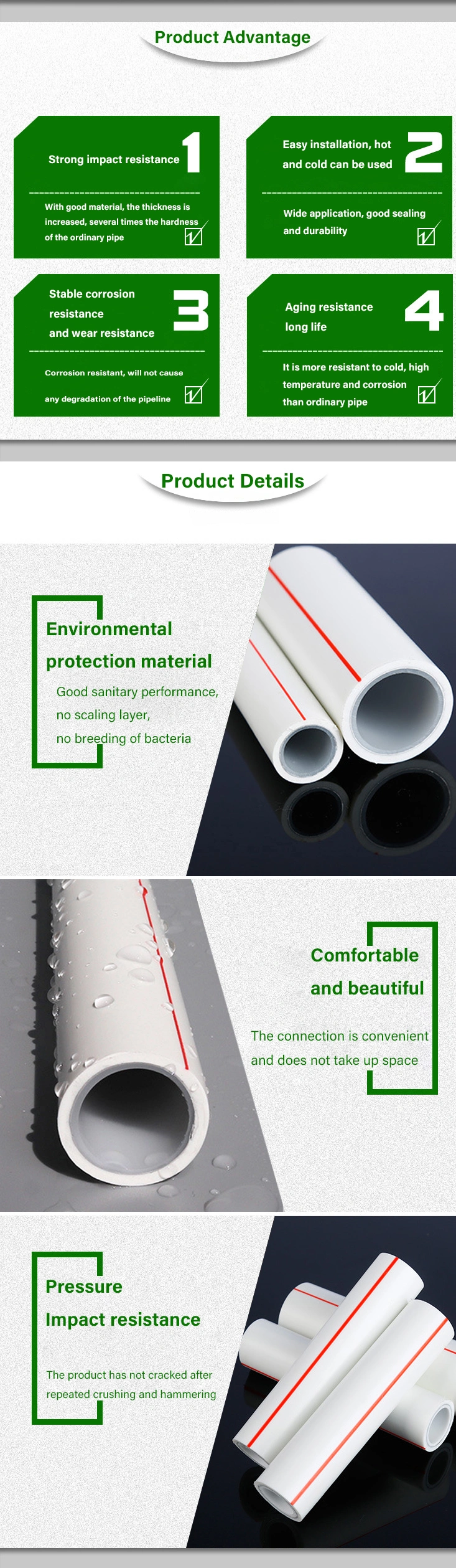 PPR Pipe Material and Fittings Customized Color Pn20 Pn25 Pipe