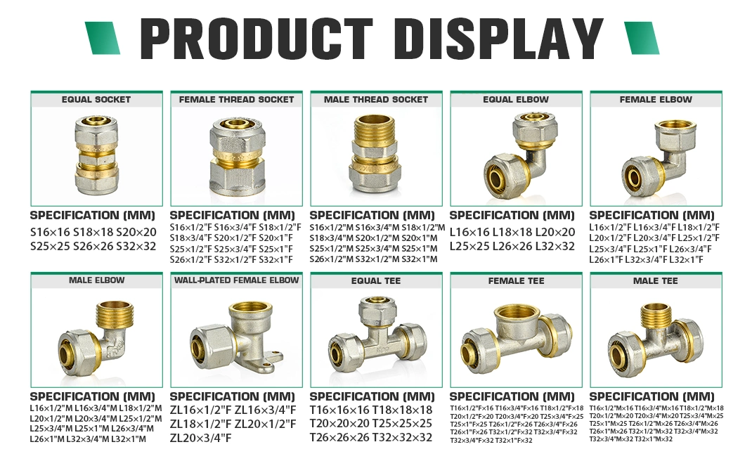 Ifan Brass Pex Pipe Fittings 20-32mm Double Color Coupling Elbow Tee Pex Brass Compression Fittings