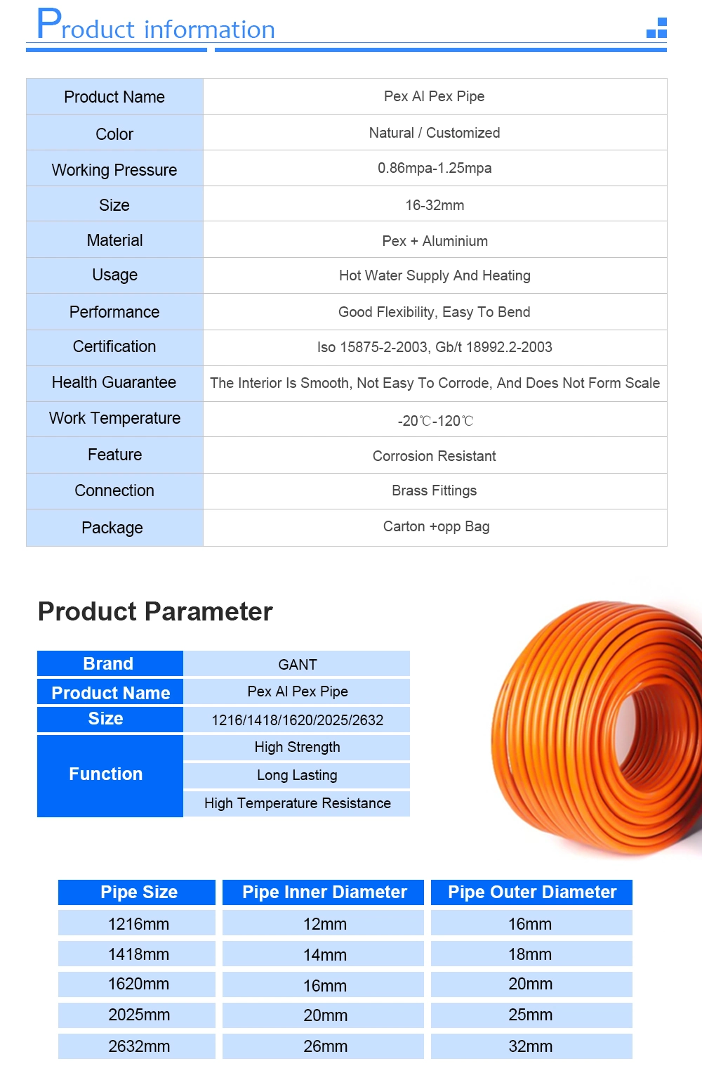 Heat Resistant 16mm Underfloor Heating Hot Water Plumbing Plastic Aluminum Composite Multilayer Pipe Pex Al Pex Pipe