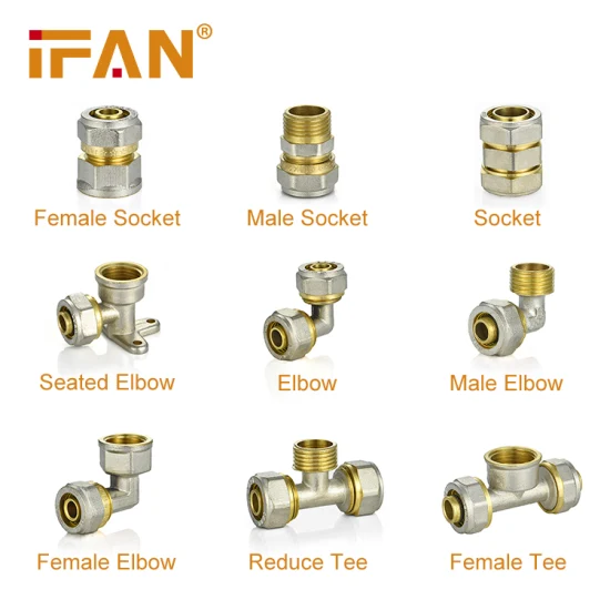 Ifan Brass Pex Pipe Fittings 20-32mm Double Color Coupling Elbow Tee Pex Brass Compression Fittings
